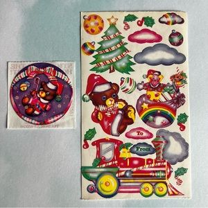 Vintage 1983 Lisa Frank Christmas Teddy Bears Stickers and Tags RARE 2 piece Lot